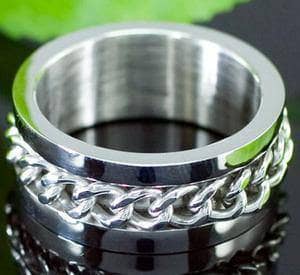 Link Chain Stainless Steel Men's Ring-Black Diamonds New York