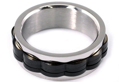 Links Stainless Steel Spin Men's Ring Band-Black Diamonds New York