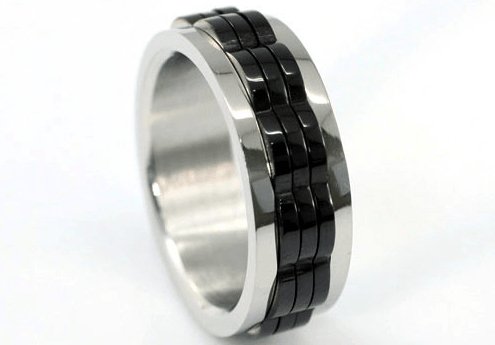 Links Stainless Steel Spin Men's Ring Band - Black Diamonds New York