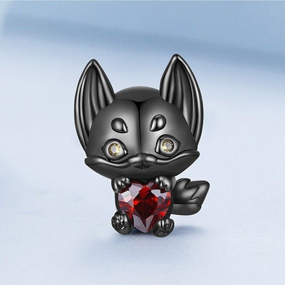 Little Black Fox with Heart Stone Charm-Black Diamonds New York