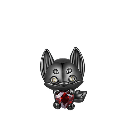 Little Black Fox with Heart Stone Charm - Black Diamonds New York