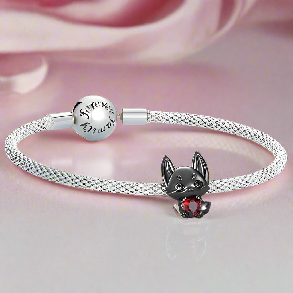 Little Black Fox with Heart Stone Charm-Black Diamonds New York