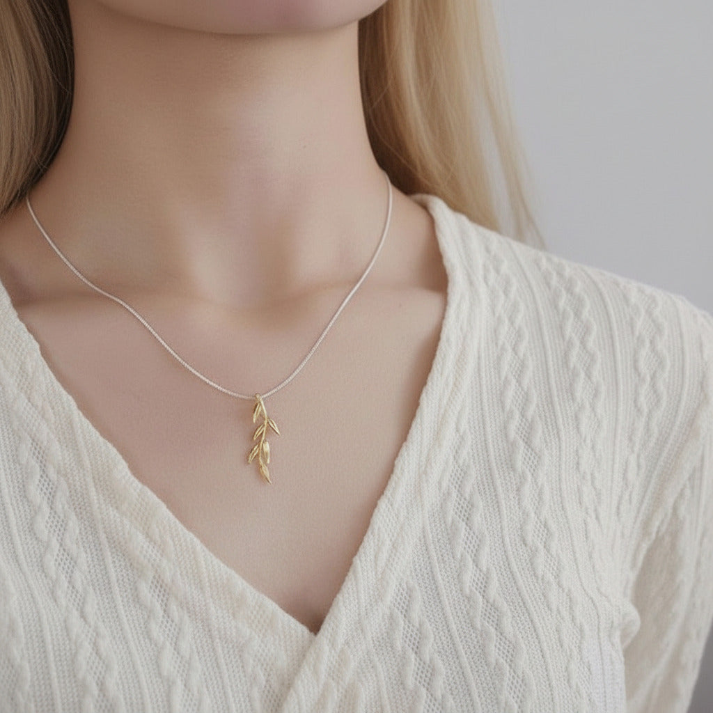 Long Branch and Leaves Necklace-Black Diamonds New York