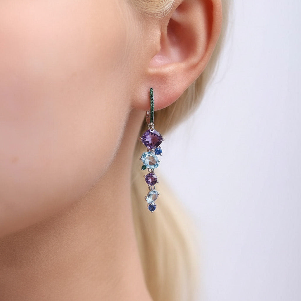 Long Drop Multi Color Topaz Earrings-Black Diamonds New York
