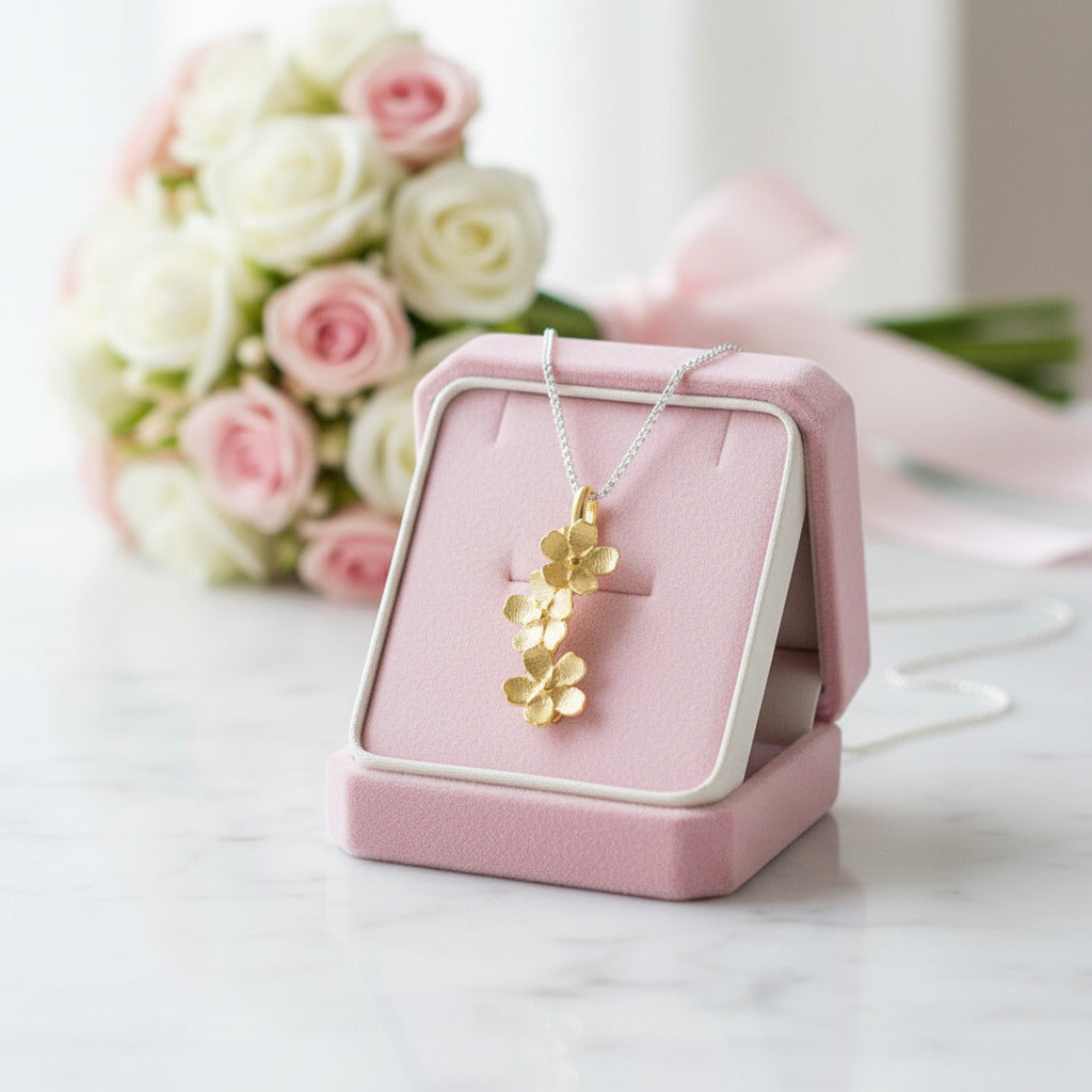 Long Elegant Forget-Me-Not Flower Necklace-Black Diamonds New York