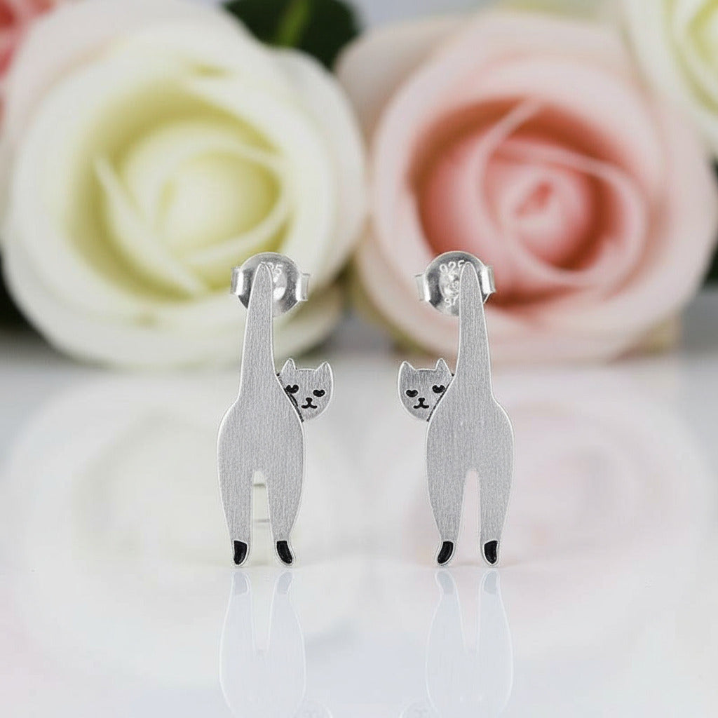 Long Naughty Kitten Stud Earrings-Black Diamonds New York