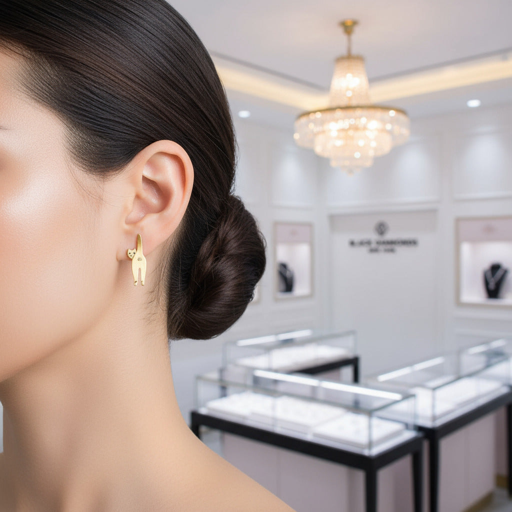 Long Naughty Kitten Stud Earrings-Black Diamonds New York