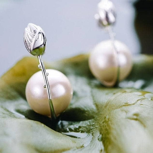 Lotus Flower Mother of Pearl Dangle Earrings-Black Diamonds New York