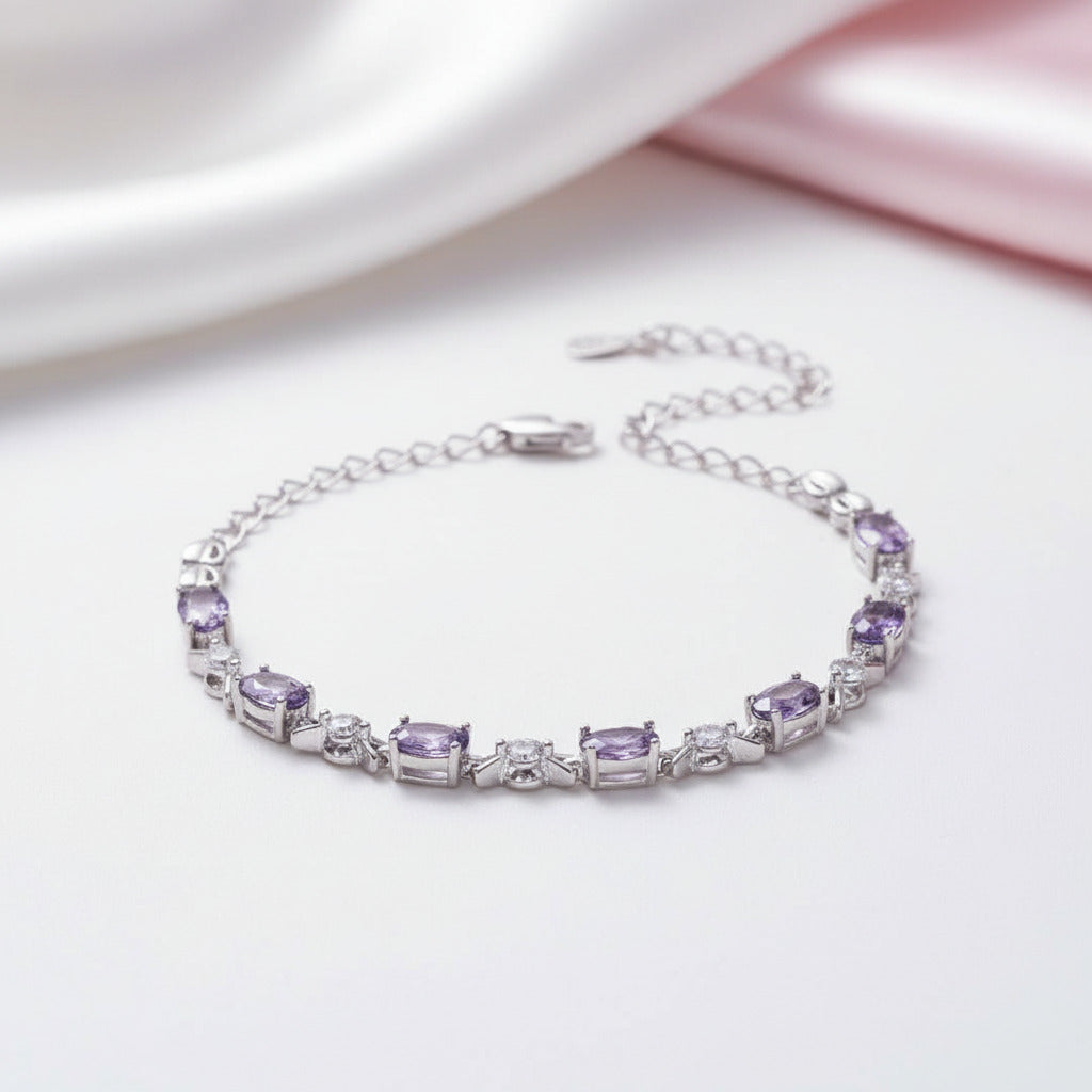 Love Purple Amethyst Bracelet In Sterling Silver-Black Diamonds New York