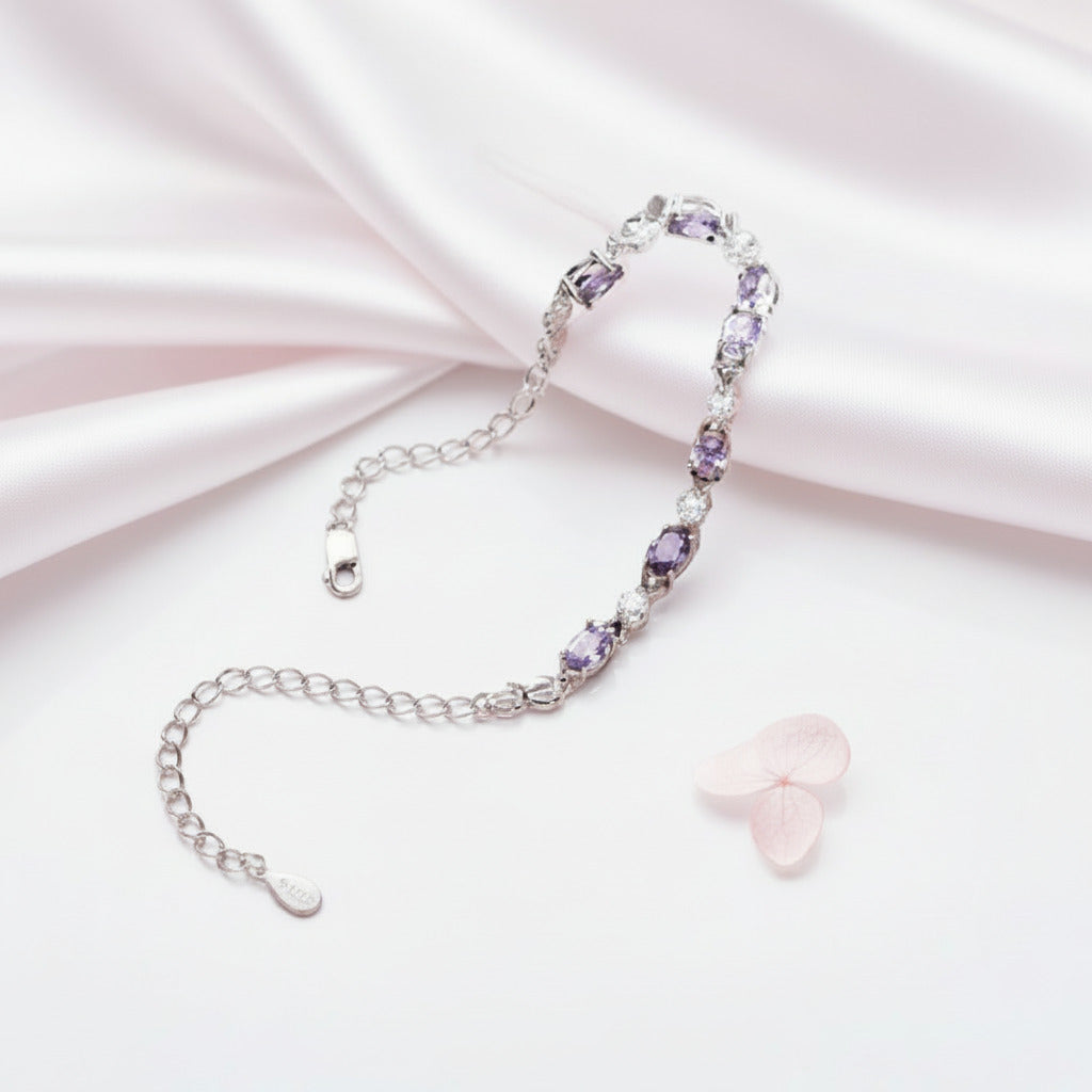 Love Purple Amethyst Bracelet In Sterling Silver-Black Diamonds New York