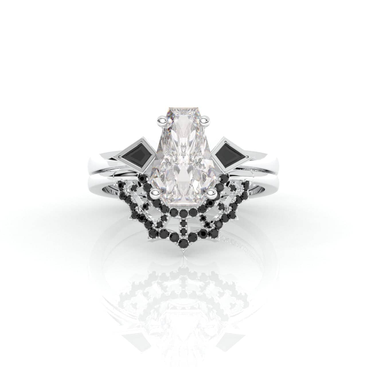 LOVE SPELL- Coffin Cut Diamond Spider Web Gothic Wedding Ring Set-Black Diamonds New York