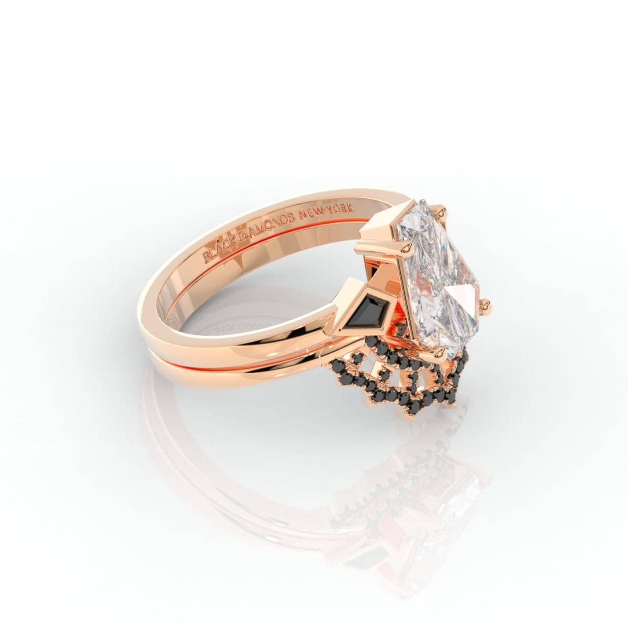 LOVE SPELL- Coffin Cut Moissanite Spider Web Gothic Wedding Ring Set-Black Diamonds New York