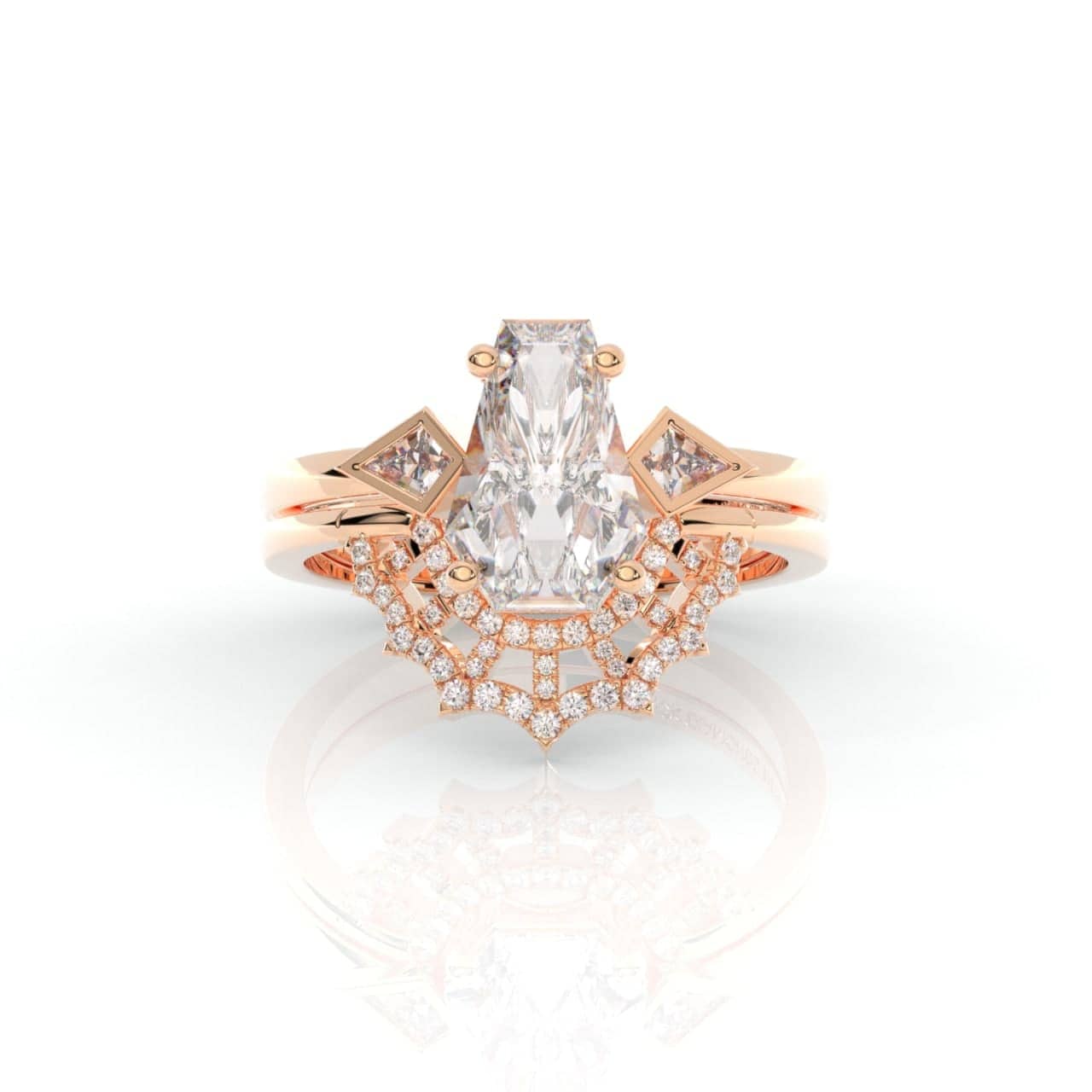 LOVE SPELL- Coffin Cut Diamond Spider Web Gothic Wedding Ring Set-Black Diamonds New York