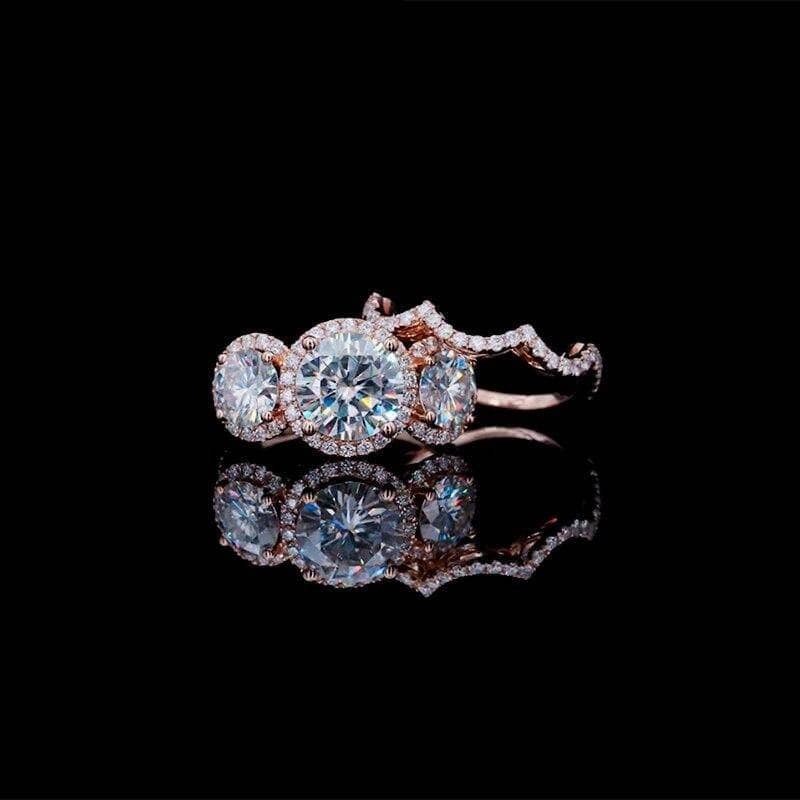 Love Trust Respect Engagement Ring Set in 14k Rose Gold 2.0ct Round Cut Moissanite-Black Diamonds New York