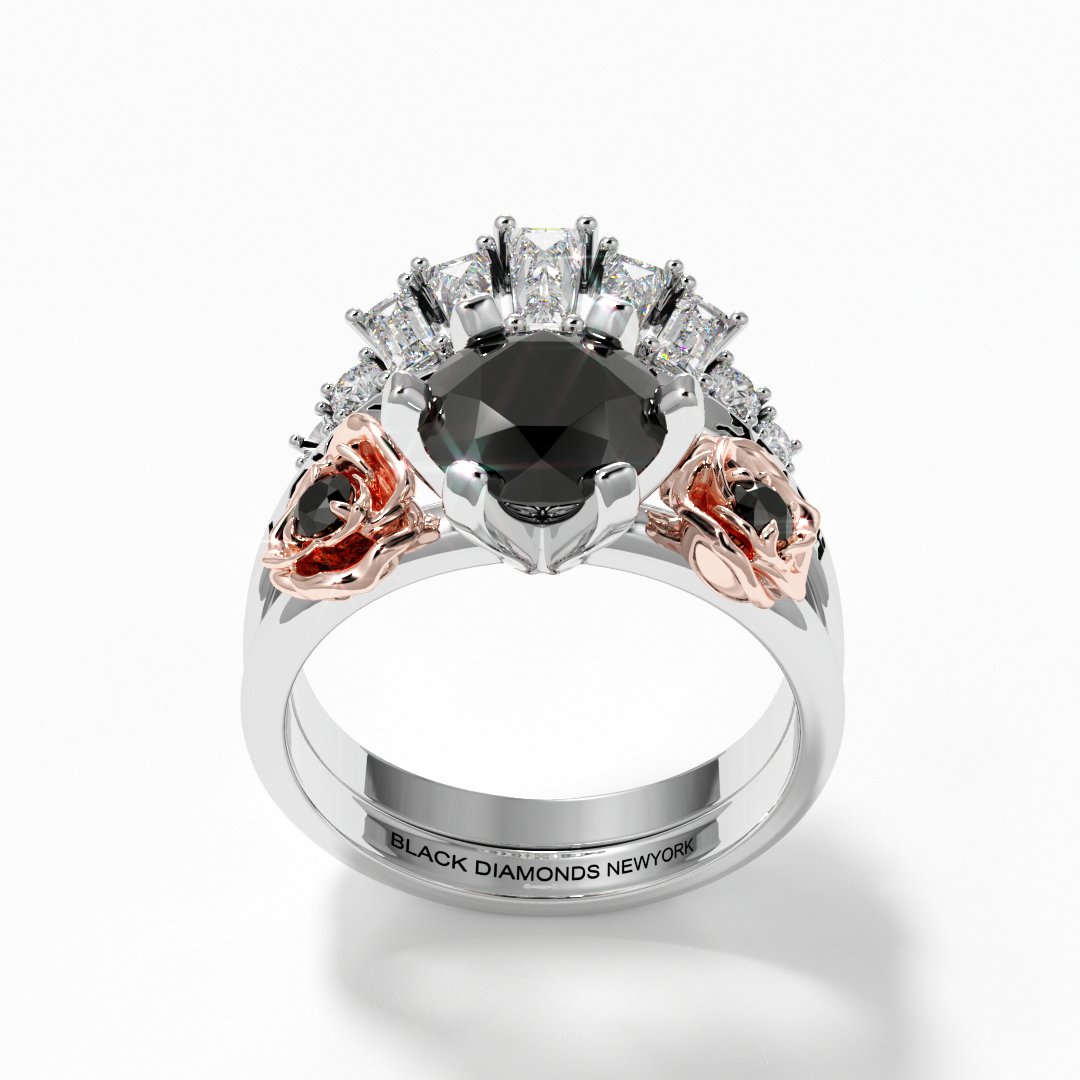 Love You Until Death Rings- 1.5ct Round Cut Diamond Engagement Rings in 14k White Gold-Black Diamonds New York
