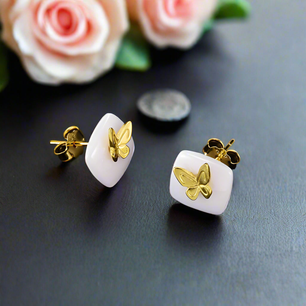 Lovely Butterfly Stud Earrings-Black Diamonds New York