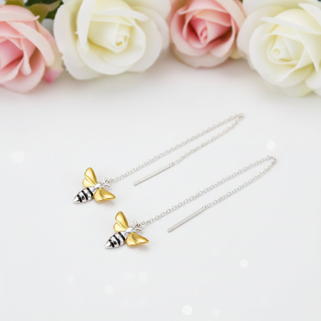 Lovely Honey Bee Dangle Earrings-Black Diamonds New York