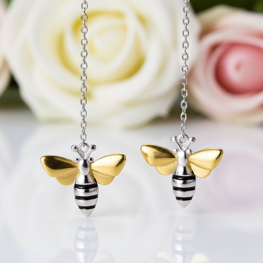 Lovely Honey Bee Dangle Earrings-Black Diamonds New York