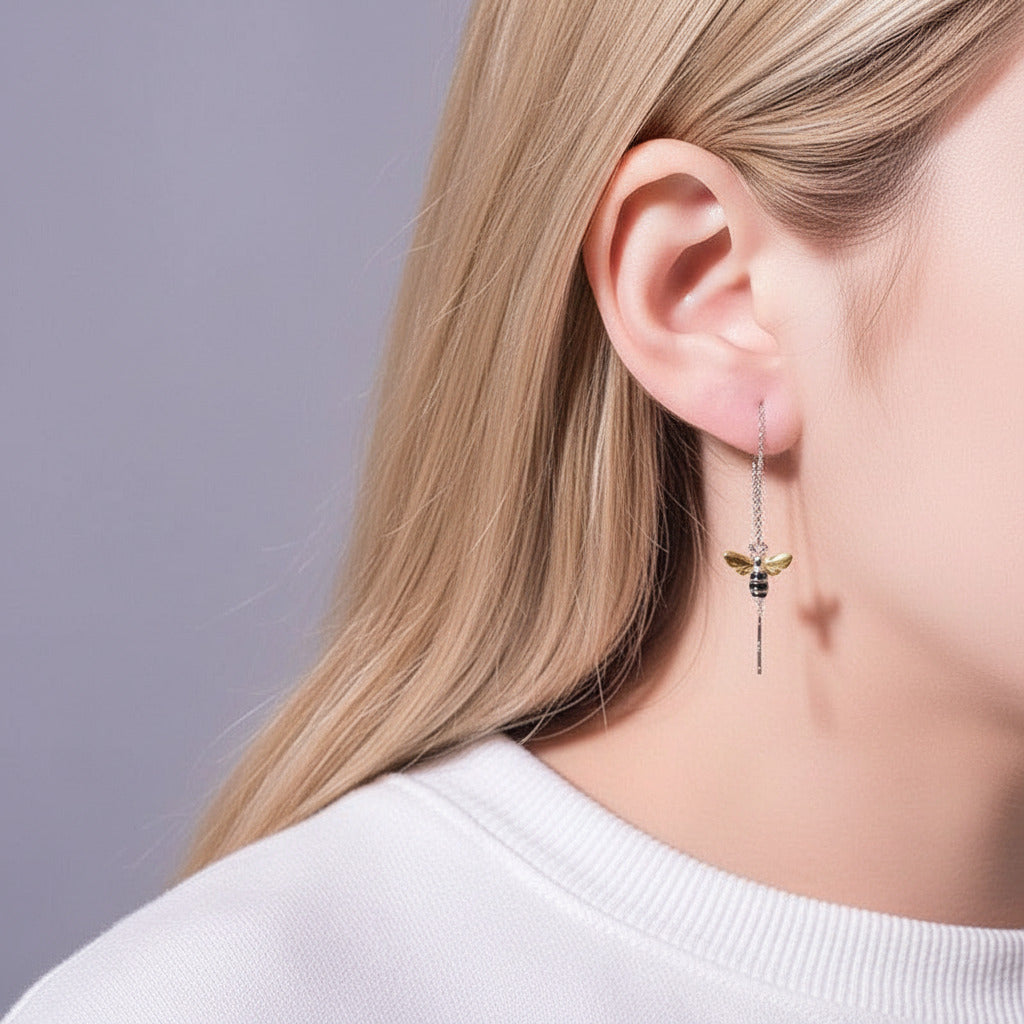 Lovely Honey Bee Dangle Earrings-Black Diamonds New York