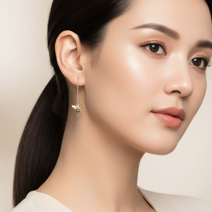 Lovely Honey Bee Dangle Earrings-Black Diamonds New York