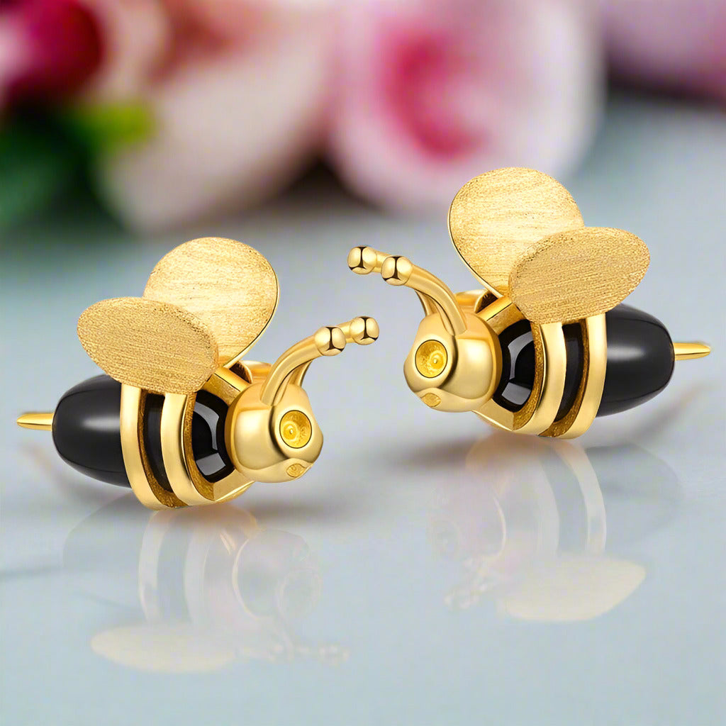Lovely Honey Bee Stud Earrings-Black Diamonds New York