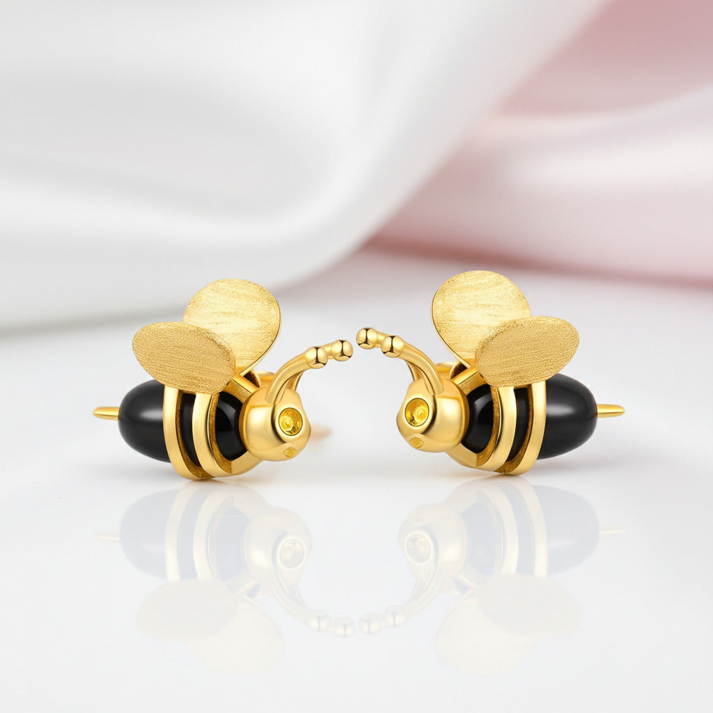 Lovely Honey Bee Stud Earrings-Black Diamonds New York