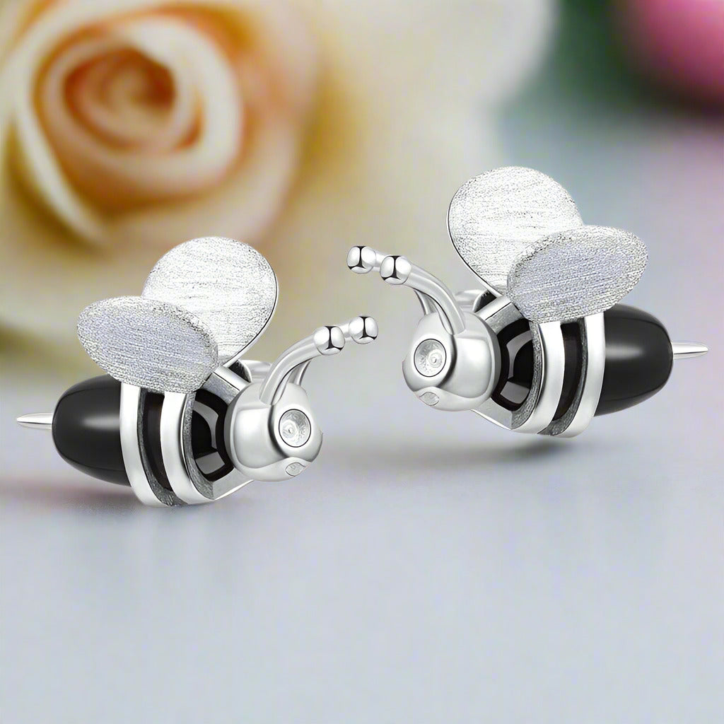 Lovely Honey Bee Stud Earrings-Black Diamonds New York