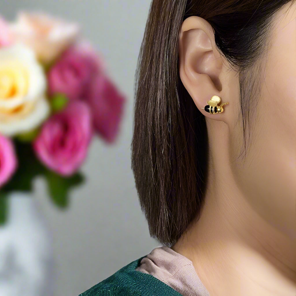 Lovely Honey Bee Stud Earrings-Black Diamonds New York