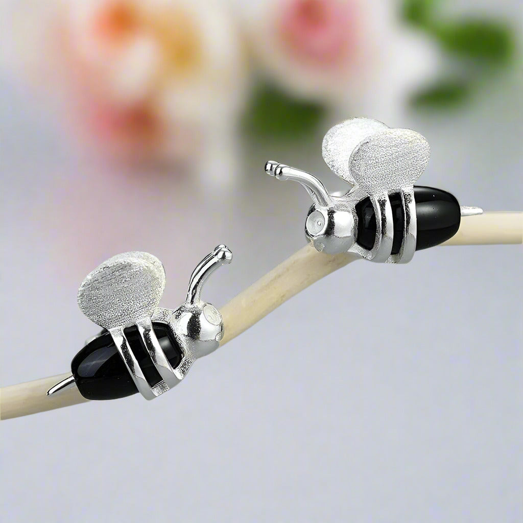 Lovely Honey Bee Stud Earrings-Black Diamonds New York