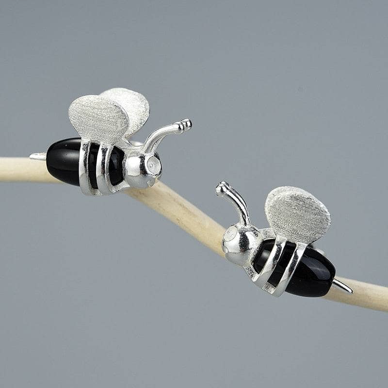 Lovely Honey Bee Stud Earrings-Black Diamonds New York
