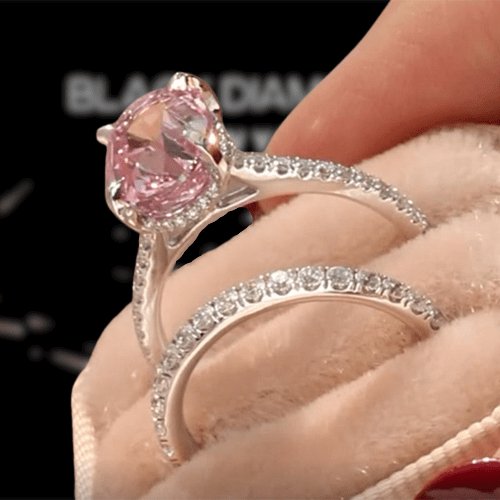 Lovely Oval Cut Pink Sapphire Wedding Ring Set-Black Diamonds New York
