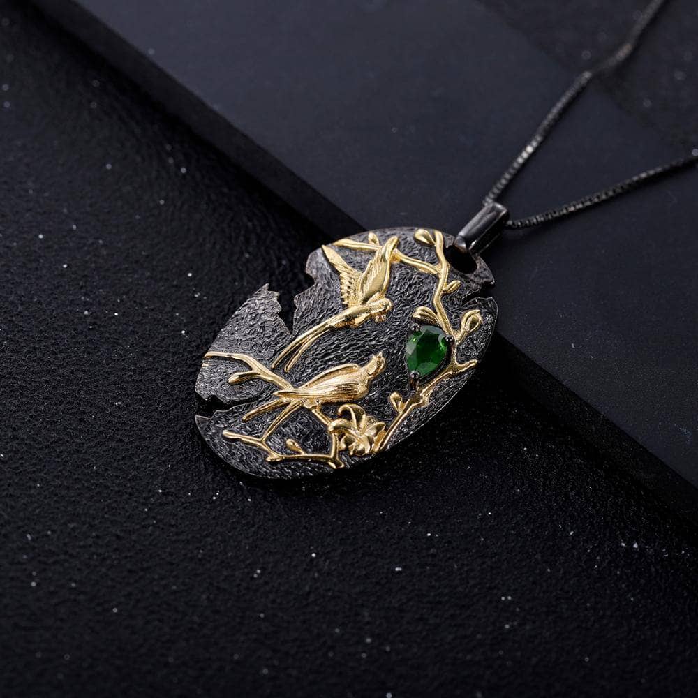 Loving Bird Nature Chrome Diopside Pendant Necklace-Black Diamonds New York