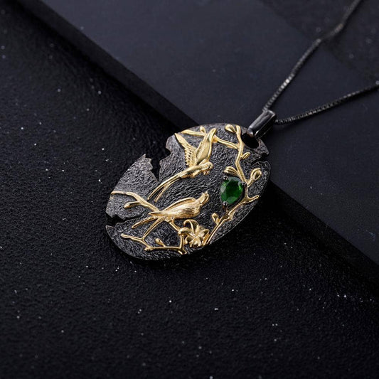 Loving Bird Nature Chrome Diopside Pendant Necklace - Black Diamonds New York