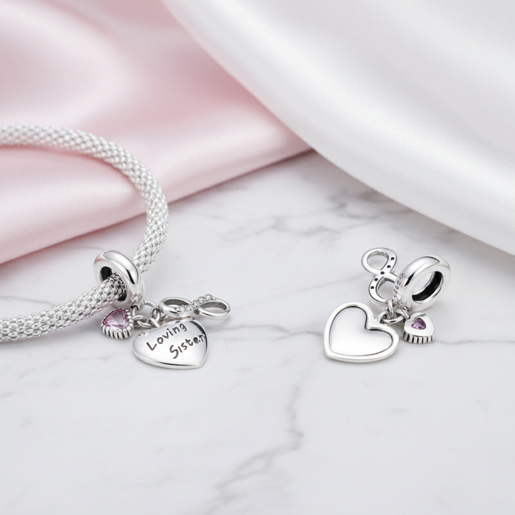 Loving Sister with Heart & Infinity Symbol Charm-Black Diamonds New York