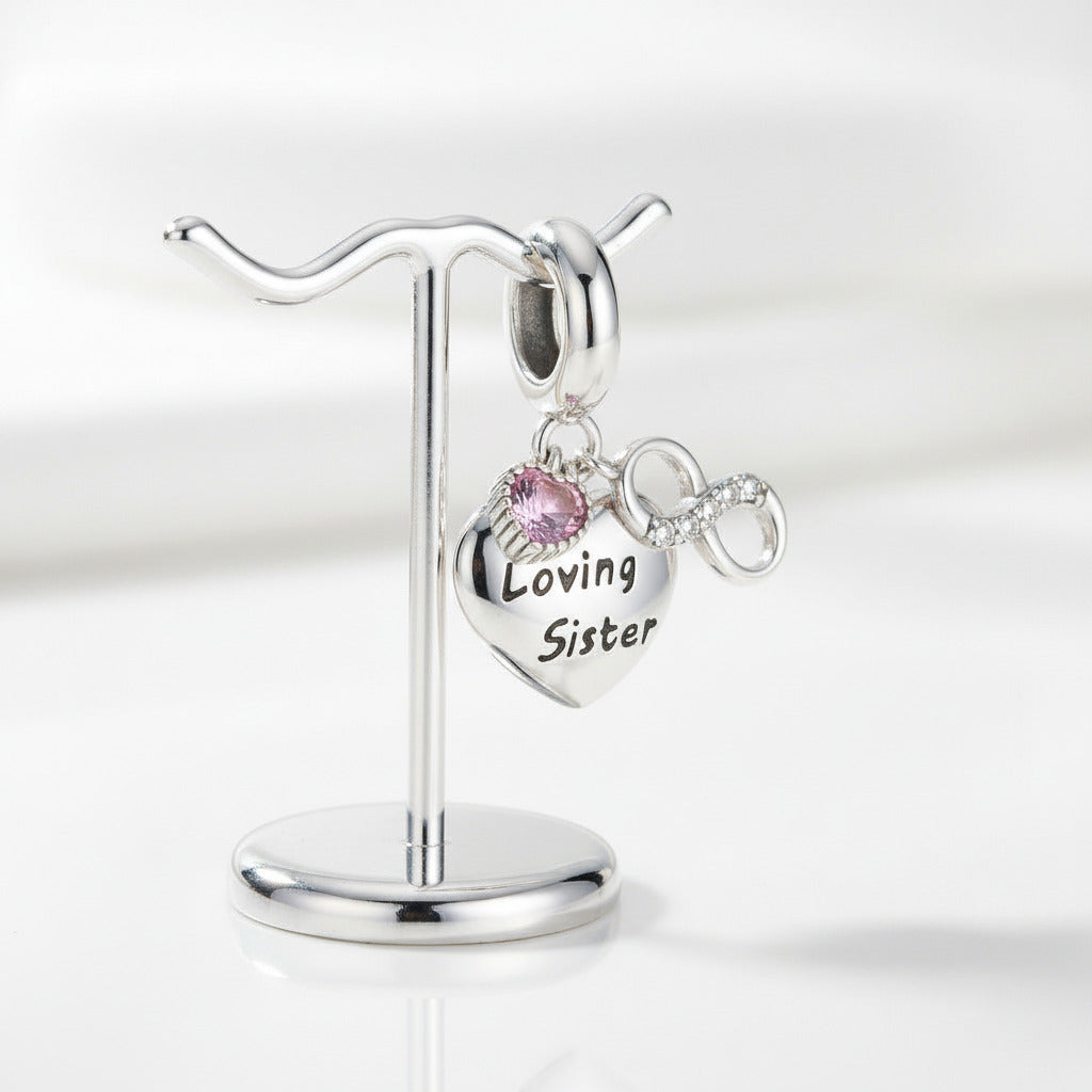 Loving Sister with Heart & Infinity Symbol Charm-Black Diamonds New York