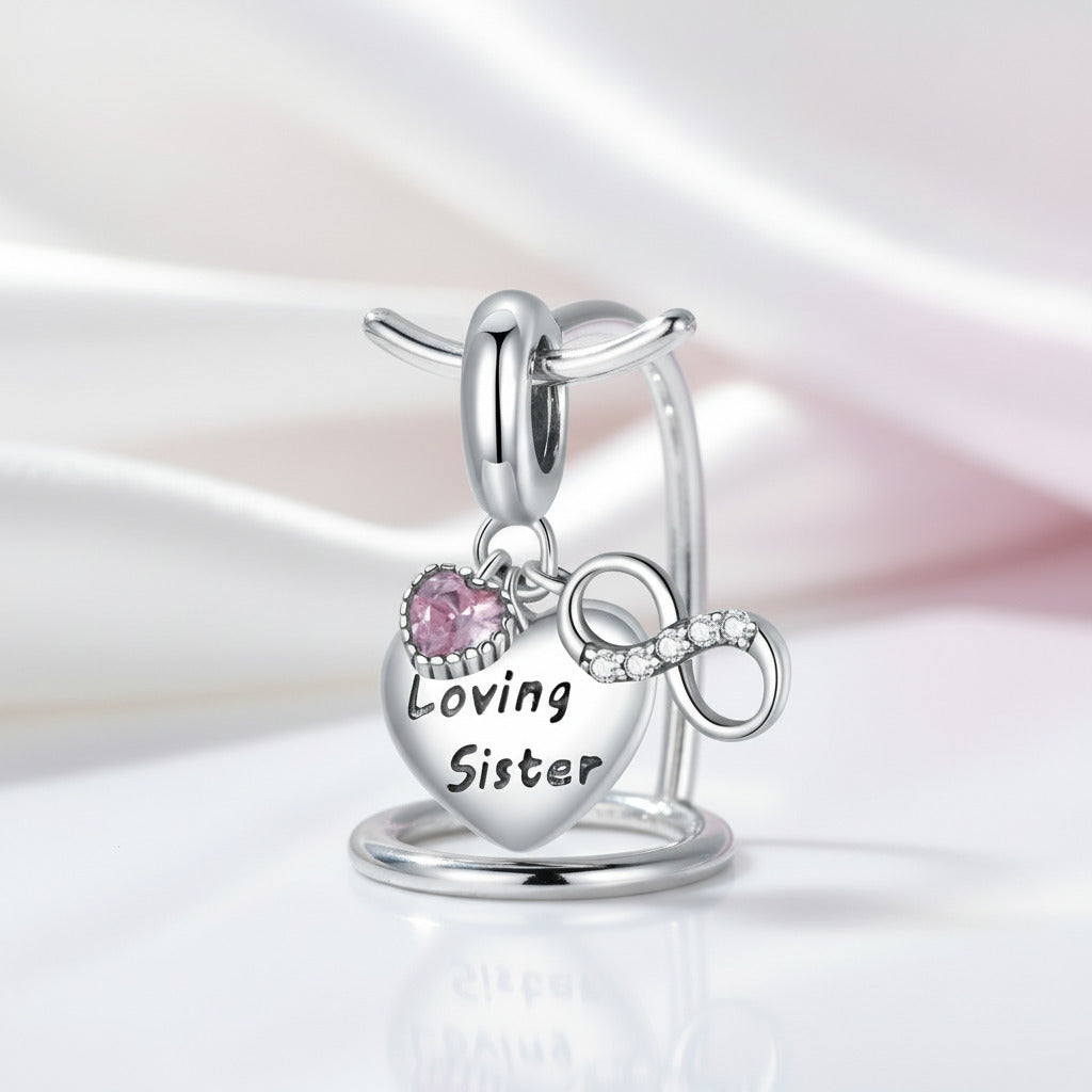 Loving Sister with Heart & Infinity Symbol Charm-Black Diamonds New York