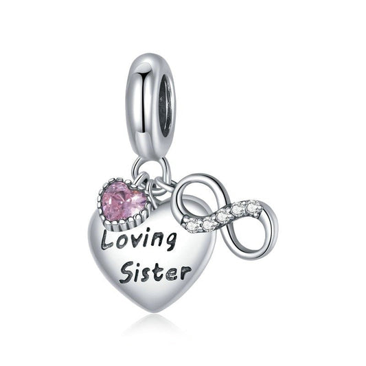 Loving Sister with Heart & Infinity Symbol Charm-Black Diamonds New York