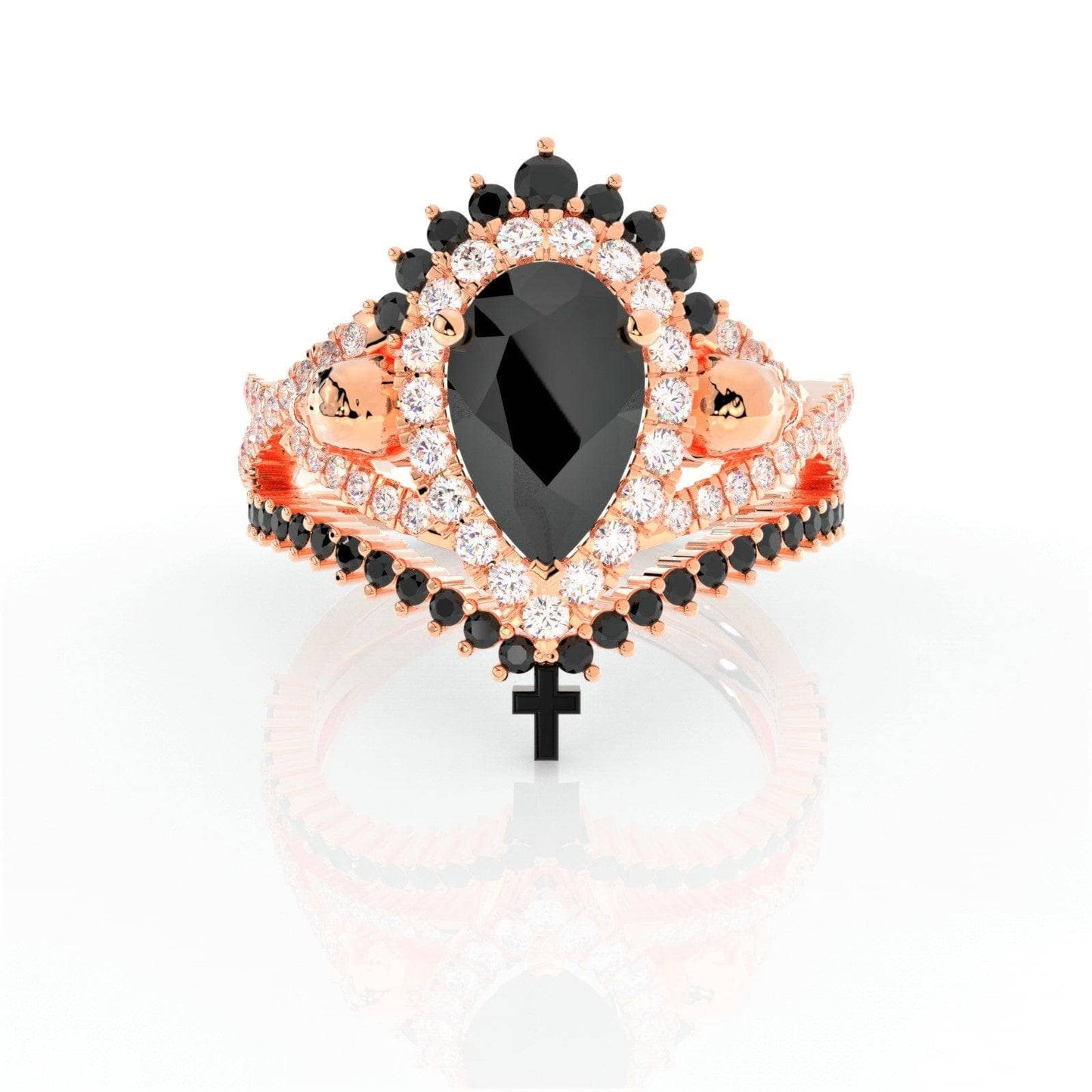 Loyalty Ring- 1ct Pear Cut Black Diamond Skull Ring Set-Black Diamonds New York