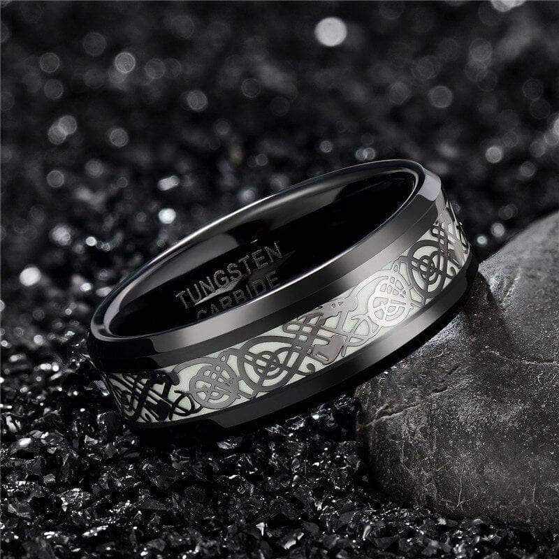 8 mm Black Ceramic Rings - Carbon Fiber with Black Diamond 