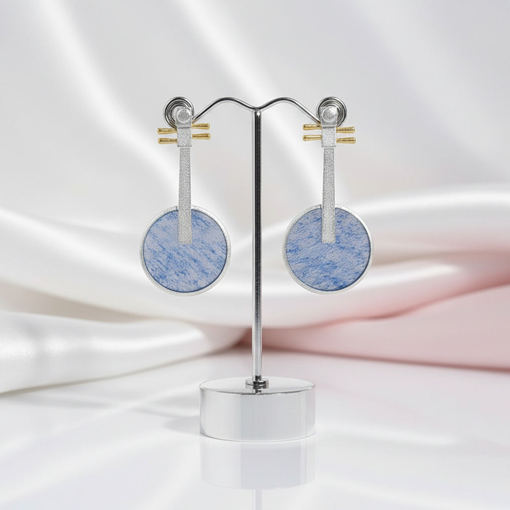 Lute Shape Dangle Earrings-Black Diamonds New York
