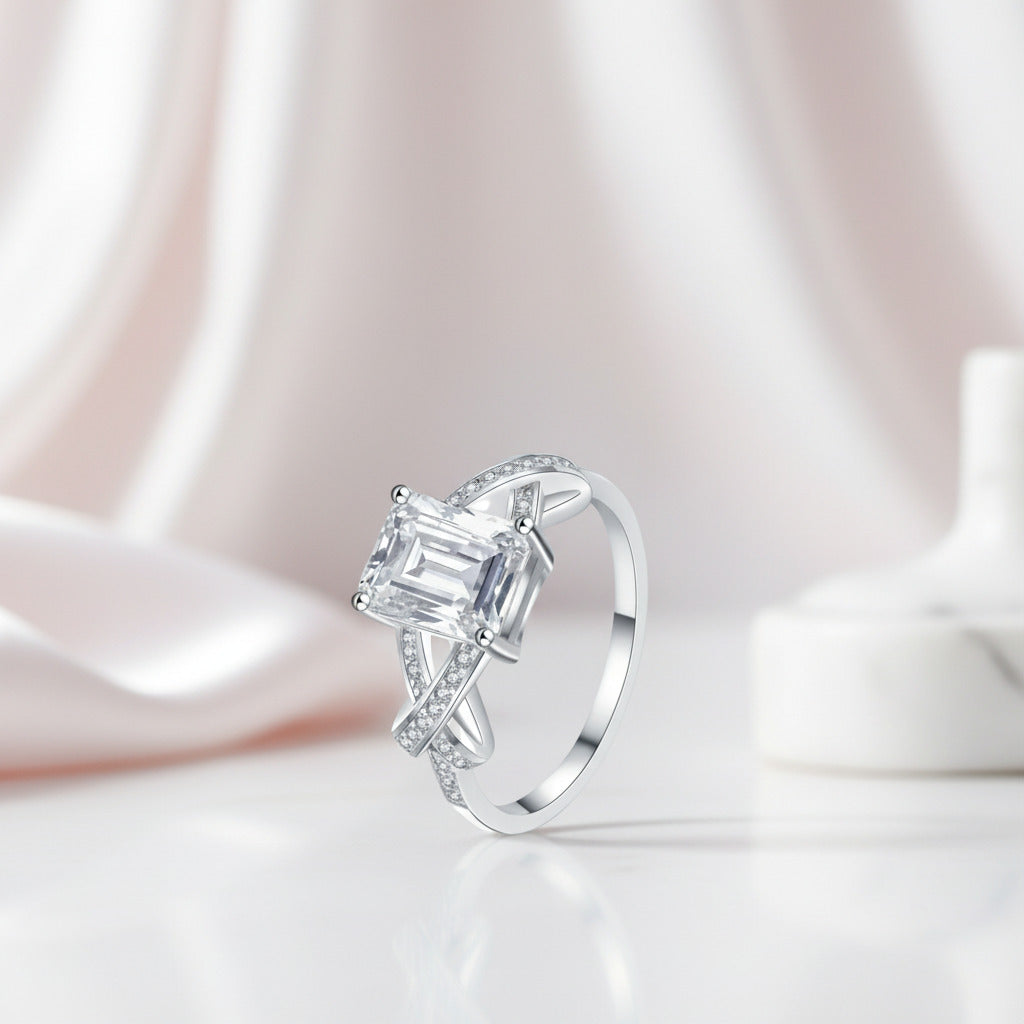 Luxurious 3.0 Ct Emerald Cut Diamond Option Wedding Ring-Black Diamonds New York