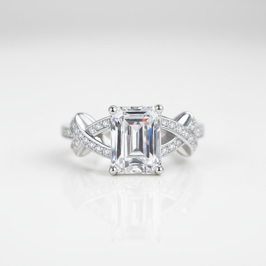 Luxurious 3.0 Ct Emerald Cut Diamond Option Wedding Ring-Black Diamonds New York