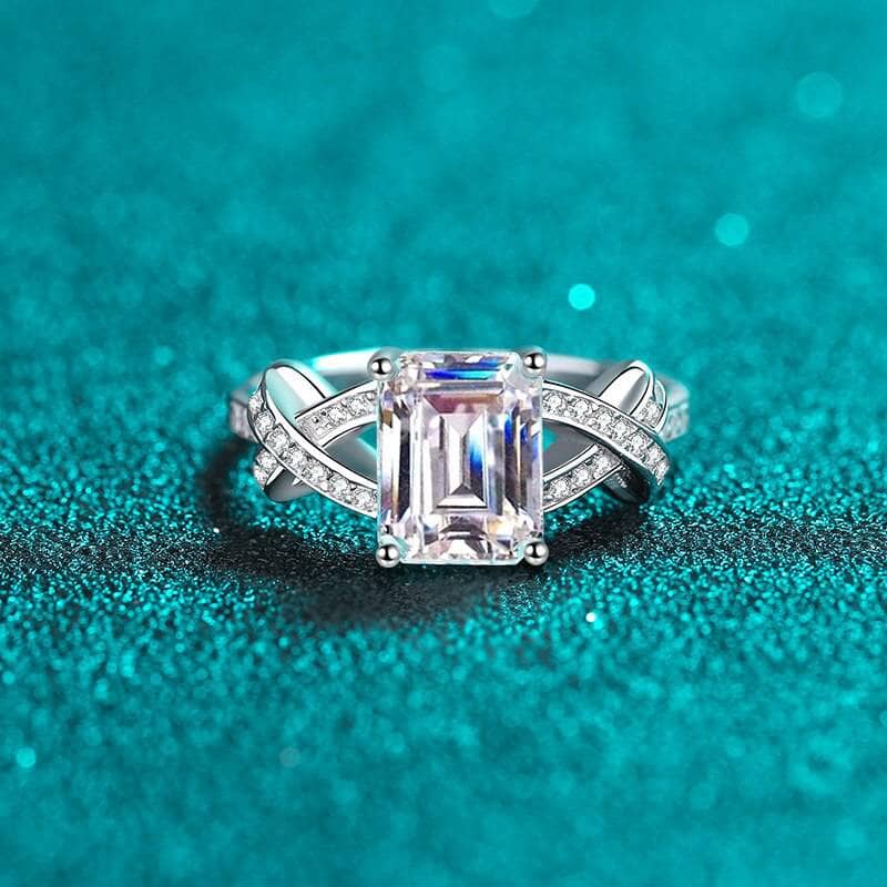 Luxurious 3ct Emerald Radiant Cut Moissanite Wedding Ring-Black Diamonds New York