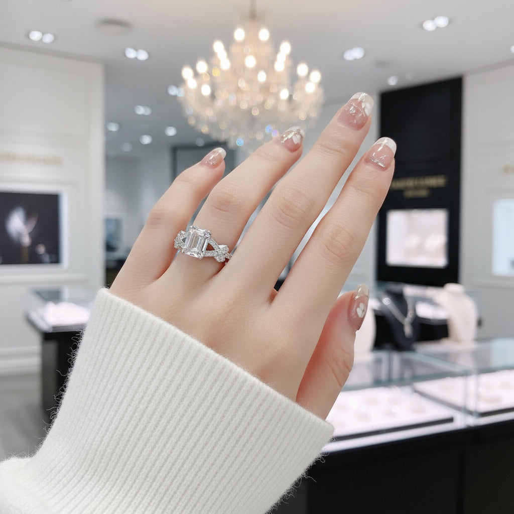 Luxurious 3.0 Ct Emerald Cut Diamond Option Wedding Ring-Black Diamonds New York