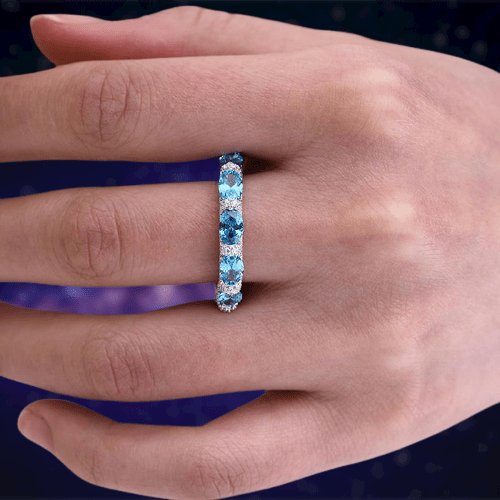 Luxurious Aquamarine Blue Sona Simulated Diamond Wedding Band-Black Diamonds New York