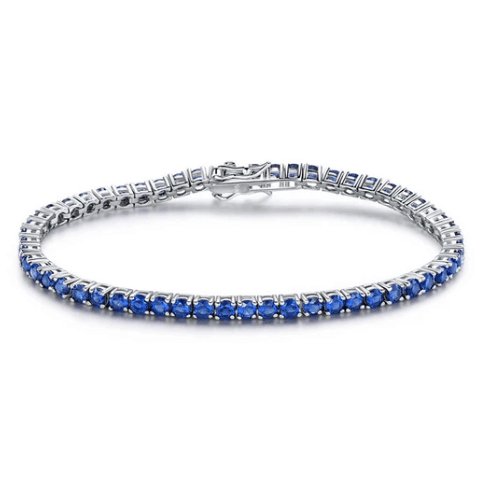 Luxurious Blue Round Cut Bracelet Sterling Silver - Black Diamonds New York