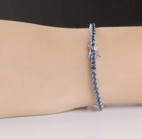 Luxurious Blue Round Cut Bracelet Sterling Silver-Black Diamonds New York