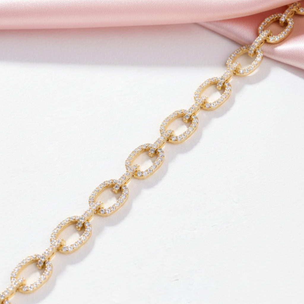 Luxurious Chain Design Bracelet In Sterling Silver-Black Diamonds New York