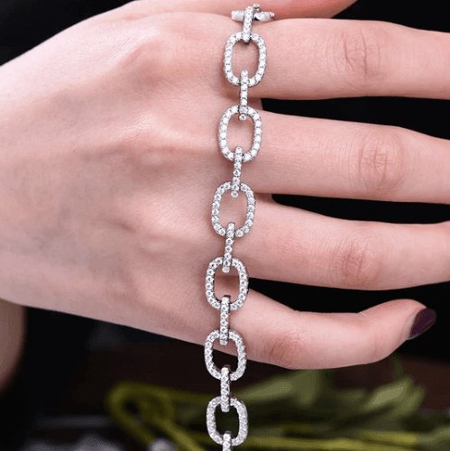 Luxurious Chain Design Bracelet In Sterling Silver - Black Diamonds New York