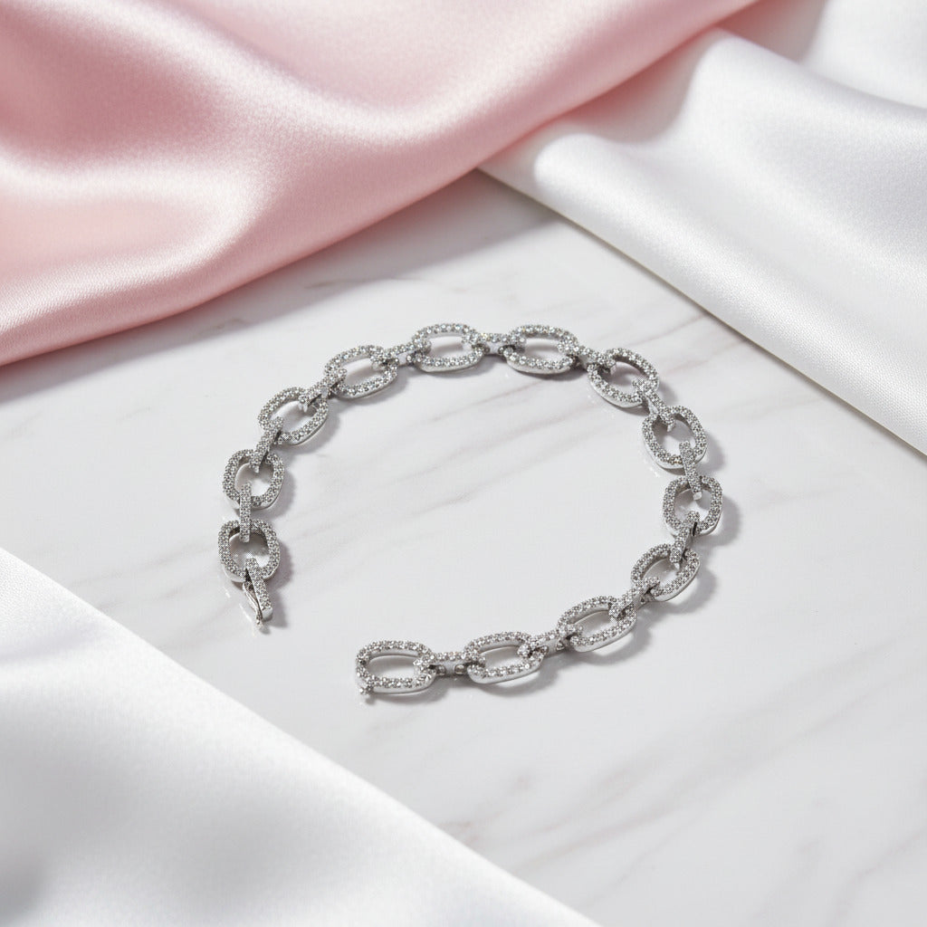 Luxurious Chain Design Bracelet In Sterling Silver-Black Diamonds New York